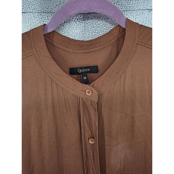 Quince Washable Stretch Silk Midi Shirt Dress Copper Brown M FLAWS - Picture 2 of 7